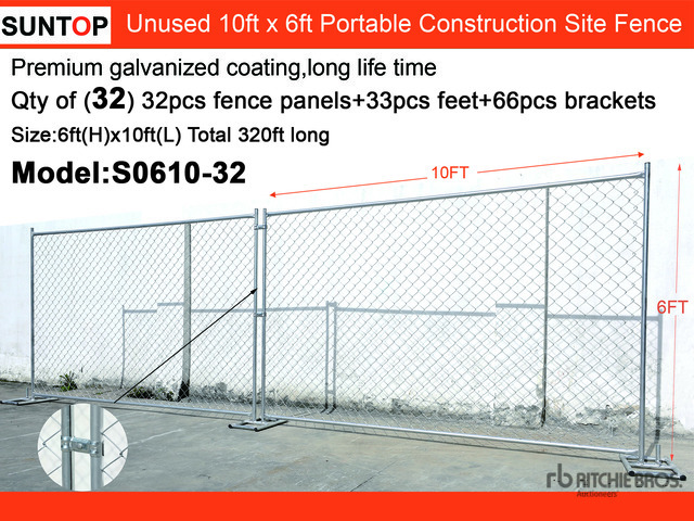 Quantity of (32) 2026 SUNTOP S0610-32 10 ft x 6 ft Chain Link Temporary Site Fence (Unused)