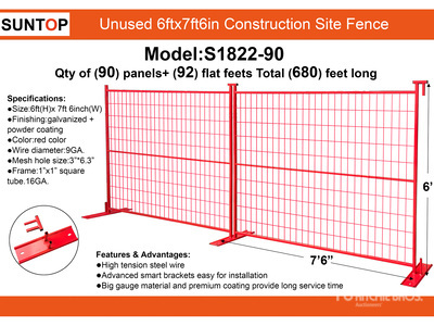 Quantity of (90) 2026 SUNTOP S1822-90 7 ft 6 in x 6 ft Temporary サイト フェンス (Unused)