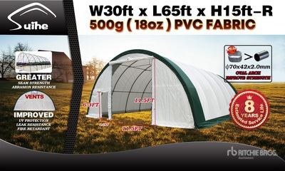 2026 Suihe S306515R-500gPVC 30 ft x 65 ft x 15 ft Storage Building (Unused)