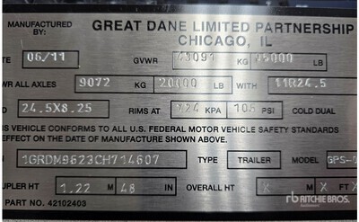 2012 Great Dane 40000 lb 48 ft T/A Spread Axle Oplegger