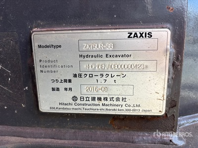 2016 Hitachi ZX75UR-5B Excavadora de Cadenas