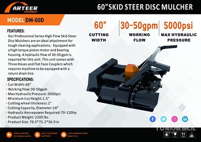 2026 ARTEER DM-60D 60 in Disc Skid Steer Mulcher (Unused)