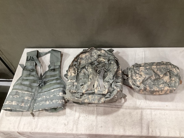 (36) Load Carriers, (41) Waist Packs, (17) Assault Packs & Assorted Items