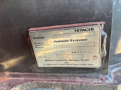 2022 Hitachi ZX75UR-5B Pelle Hydraulique sur Chenilles