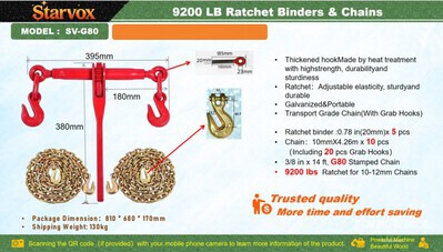 STARVOX SV-G80 Ratchet Binders & Chains (Unused)