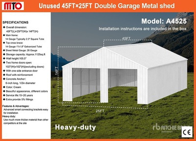 2026 MTO A4525 25 ft x 45 ft Double Garage Metal Shed (Unused)