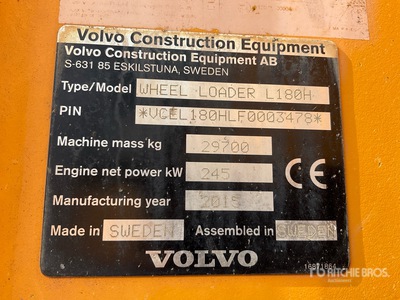 2015 Volvo L180H Wheel Loader