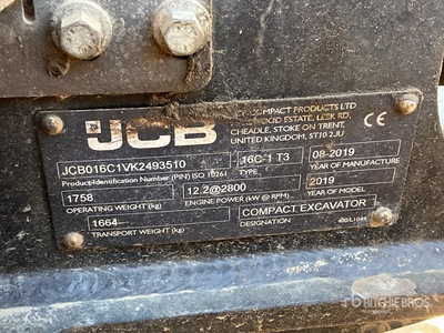 2019 JCB 16C-1 T3 Mini Excavator