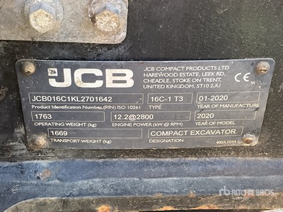 2020 JCB 16C-1 T3 Mini Excavator