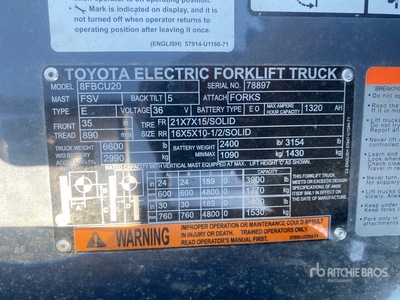 2019 Toyota 8FBCU20 3900 lb Electric Forklift