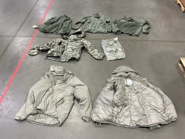 (2) Extreme Cold Weather Parkas, (3) Wet Weather Jackets & Assorted Items