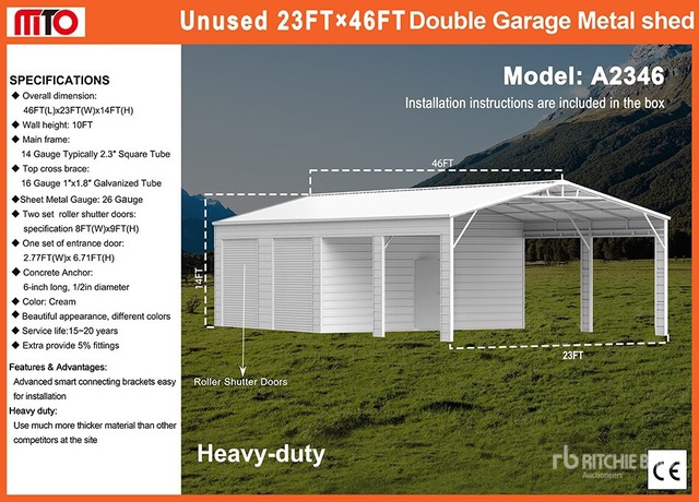 2026 MTO A2346 Double Garage Metal Storage Building (Unused)
