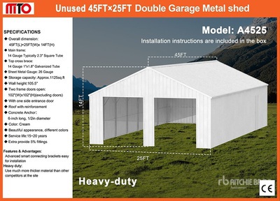2025 MTO A4525 25 ft x 45 ft Double Garage Metal Szopa (Unused)
