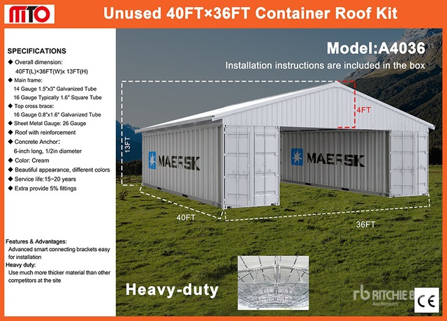 2026 MTO A4036 36 ft x 40 ft Storage Canopy (Unused)