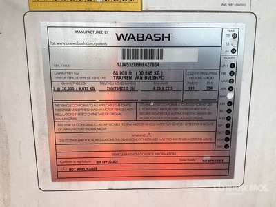2024 Wabash DVLSHPC 53 ft x 102 in T/A Van Trailer