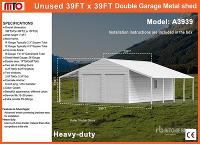 2026 MTO A3939 39 ft x 39 ft Double Metal Garage Bâtiment de stockage (Unused)
