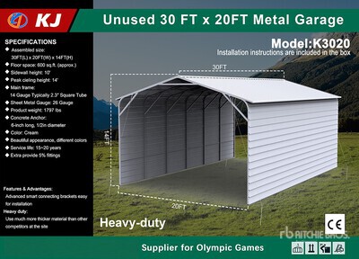 2026 KJ K3020 20 ft x 30 ft Enclosed Carport (Unused)