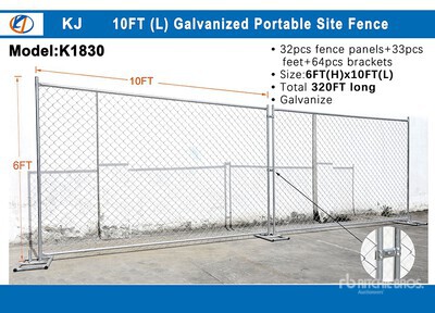 Quantity of (32) 2026 KJ K1830 10 ft x 6 ft Chain Link Temporary Site Fence (Unused)