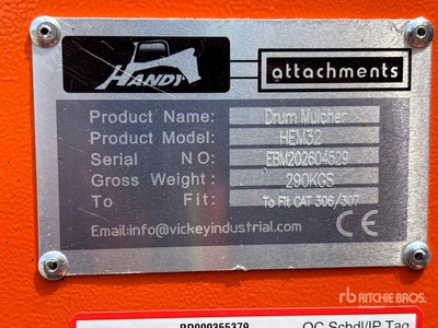 2026 Handy HEM32 36 in Excavator Mulcher - Fits 4 - 8 ton (Unused)