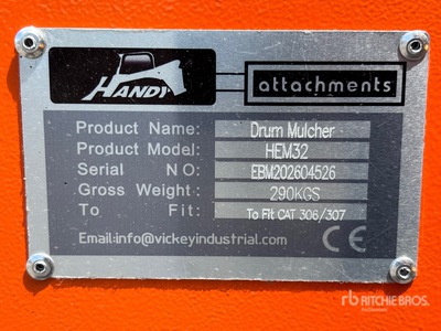 2026 Handy HEM32 36 in Excavator Mulcher - Fits 4 - 8 ton (Unused)