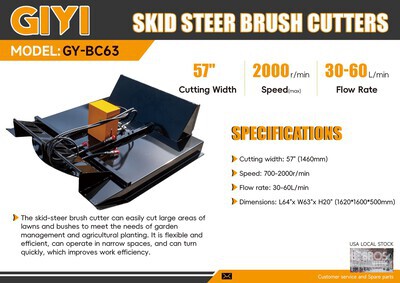 2026 GIYI GY-BC63 60 in Skid Steer Brush Cutter (Unused)