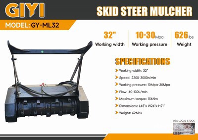 2026 GIYI GY-ML32 32 in Skid Steer Mulcher (Unused)