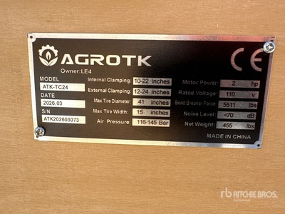 2026 AGT ATK-TC24 Tire Changer (Unused)