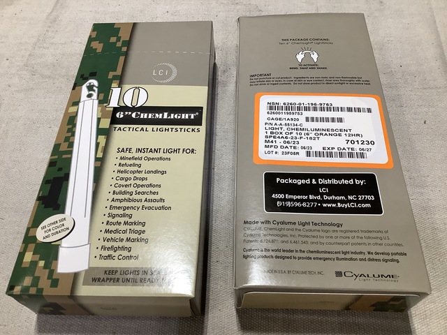 (1,100) Boxes of Cyalume A-A-55134-C ChemLights (1,100) Boxes of Cyalume A-A-55134-C ChemLights
