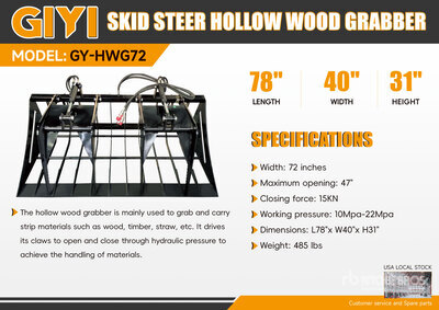 2026 GIYI GY-HWG72 72 in Skeleton Skid Steer Grapple (Unused)
