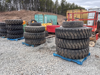 Quantity of (16) 16 tires. 10 tires size 14.00-24 on rims. 4 tires size 13.00-24 on rims. 2 tires size 225/70R19.5, no rims. Tires