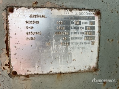 1983 Cummins SC634A 600 kVA Skid-Mounted Groupe électrogène (Inoperable)