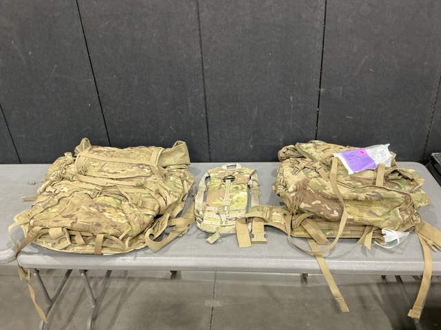 (3) Field Packs, (26) Hydration System Carriers & Assorted Items