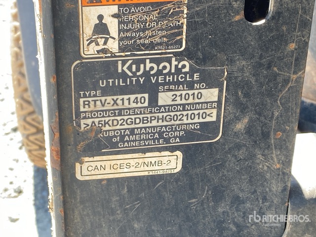 2017 Kubota RTVX1140WH 4x4 Utility Vehicle
