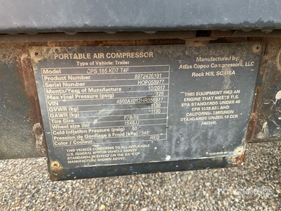 2017 Atlas Copco CPS 185P KD7 T4F Air Compressor