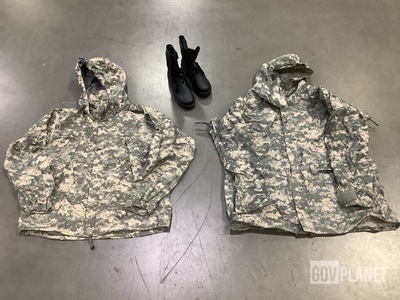 (34) Jackets, (10) Pairs of Boots, (9) Ponchos & Assorted Items