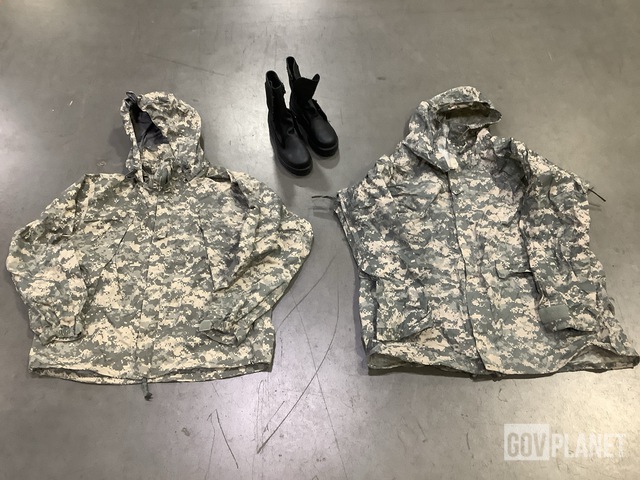 (34) Jackets, (10) Pairs of Boots, (9) Ponchos & Assorted Items