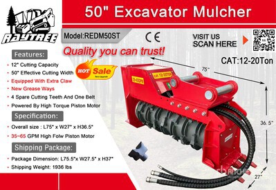 2026 Raytree REDM50ST 50 in Excavator Mulcher - Fits Cat 12 - 20 ton (Unused)