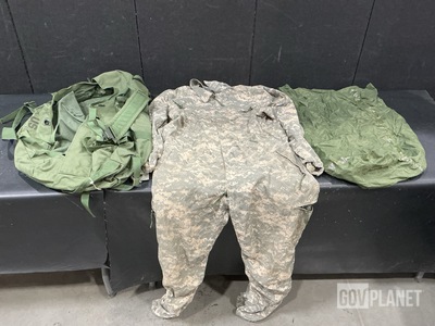 (4) Pairs of Combat Vehicle Coveralls, (13) Clothing Bags & Assorted Items