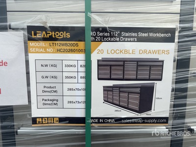 LEAPtools LT112WB20DS 2850mm 112"-20 Drawer Pro Series Tool Cabinet Workbench (Unused)