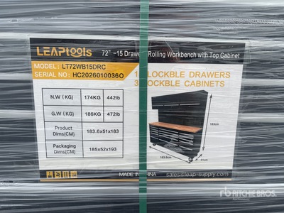 LEAPtools LT72WB15DRC 1836mm-15 Drawers Rolling Workbench Tool Cabinet (Unused)