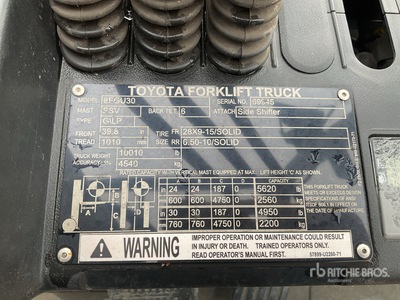 2017 Toyota 8FGU30 2560 kg Pneumatic Tire Chariot Élévateur