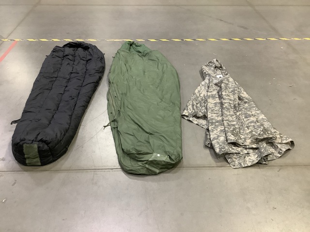 (5) Sleeping Bags, (34) Wet Weather Ponchos & Assorted Items