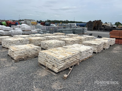 Quantity of (10) Pallets of Austin White Sunflower Limestone 4 - 8 In. Chopped Veneer Stone Stone (Unused)