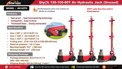 Quantity of (3) 2026 STARVOX JB120TS Pneumatic/Hydraulic Floor Jack (Unused)