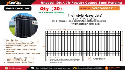 Quantity of (30) 2026 STARVOX SV0810-30 10 ft x 7 ft Powder Coated سياج (Unused)
