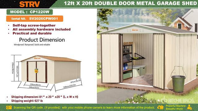2026 STARVOX CP1220W Metal Garage Shed (Unused)
