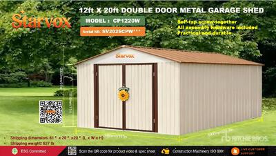 2026 STARVOX CP1220W 12 ft x 20 ft Metal Garage Shed (Unused)