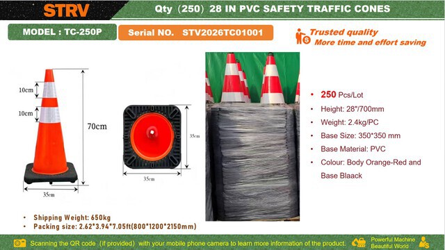 Quantity of (250) 2026 STARVOX TC-250P 28 in PVC Safety Traffic Cones (Unused)
