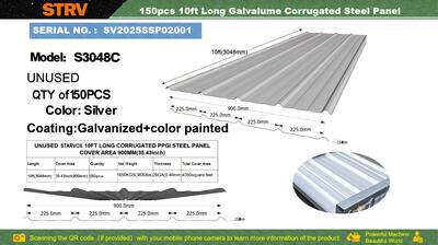 Quantity of (150) 2026 STARVOX S3048C 3 ft x 10 ft Galvalume Corrugated Steel Panels (Silver) (Unused)