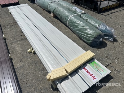 Quantity of (70) L 16Ft. X W 3Ft. White Metal Roof Panels (Unused)